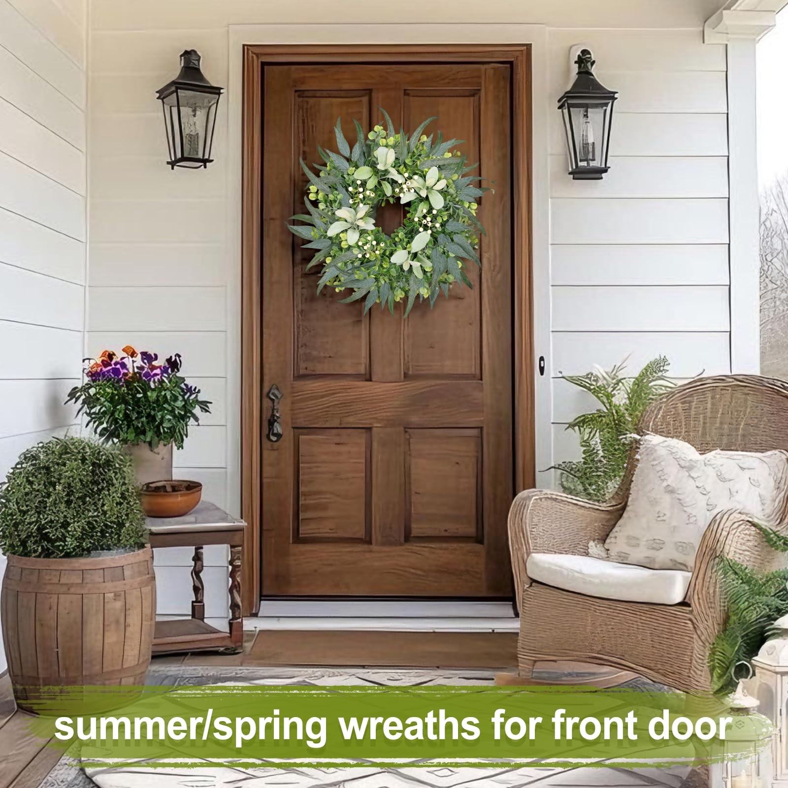 Zmtyykh Eucalyptus Wreath 22 Inch Spring for Front Door 22 inch, Green