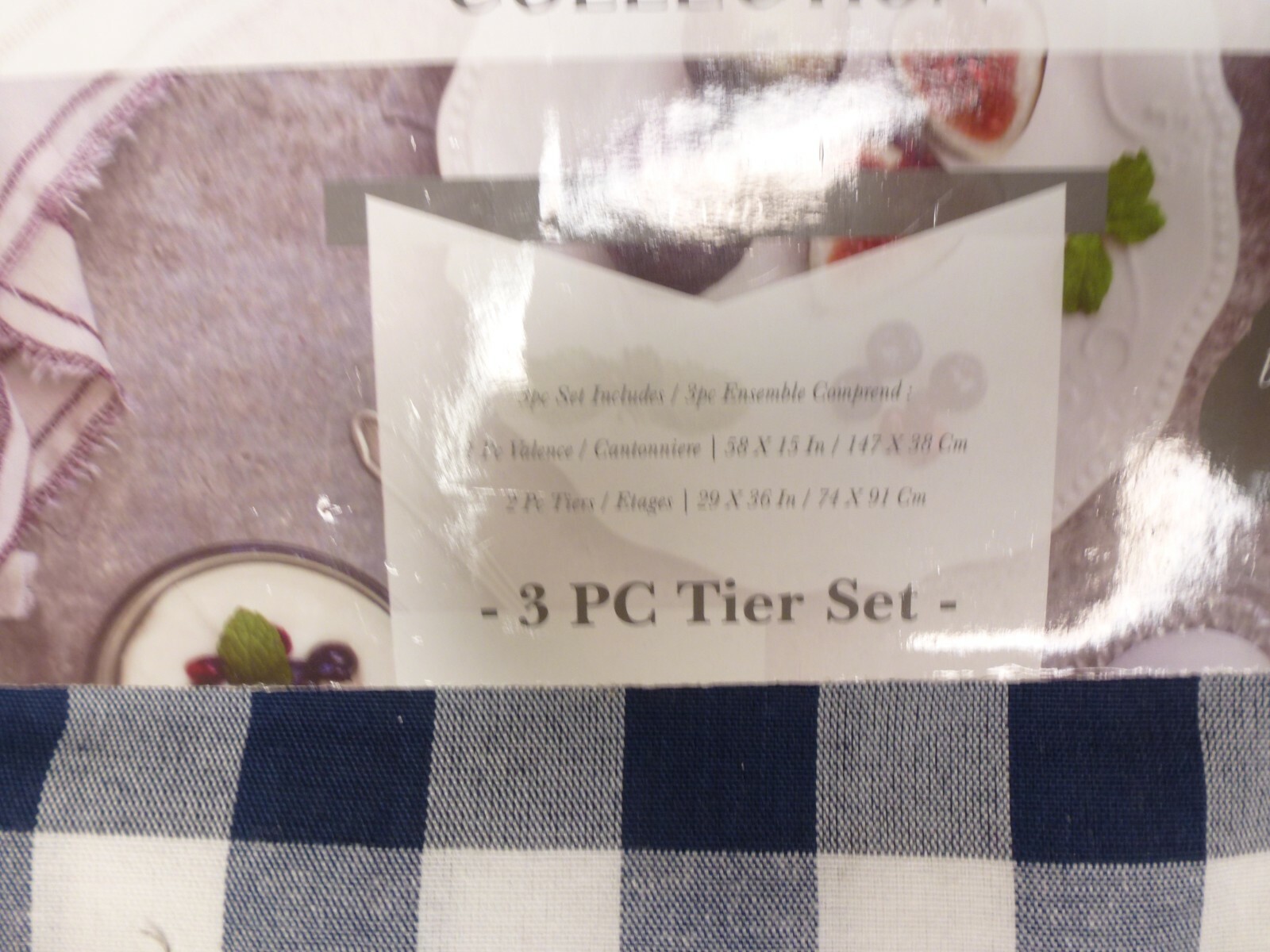 3 Piece Kitchen Window Curtain Set – 3pc Tier Set – Blue Checkered – Home Maison