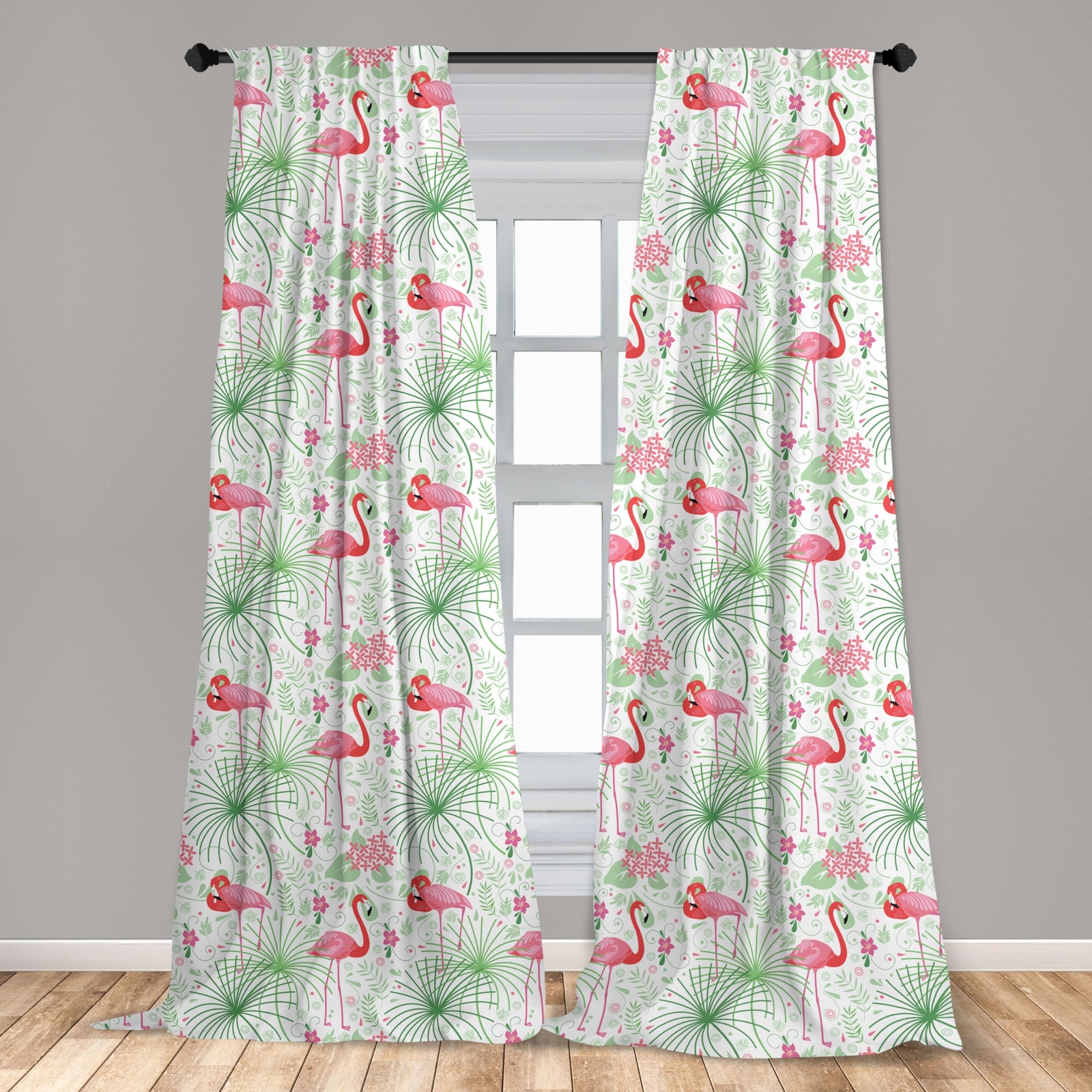 Nautical Window Curtains Floral Pattern Flamingo Botany Greenery Floral Romantic