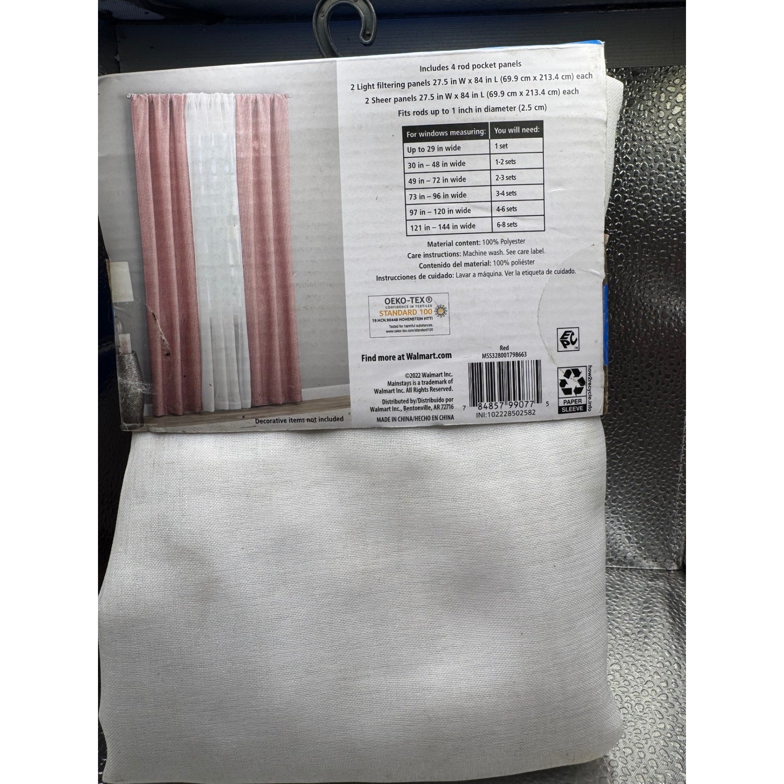 Mainstays 4 Piece Window Curtain Set 84 Inch Red White Sheer Light Filtering New