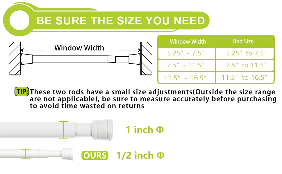 2 Pack Small Spring Tension Curtain Rod 7.5 to 11.5 Inch, Thin Tension Rod No