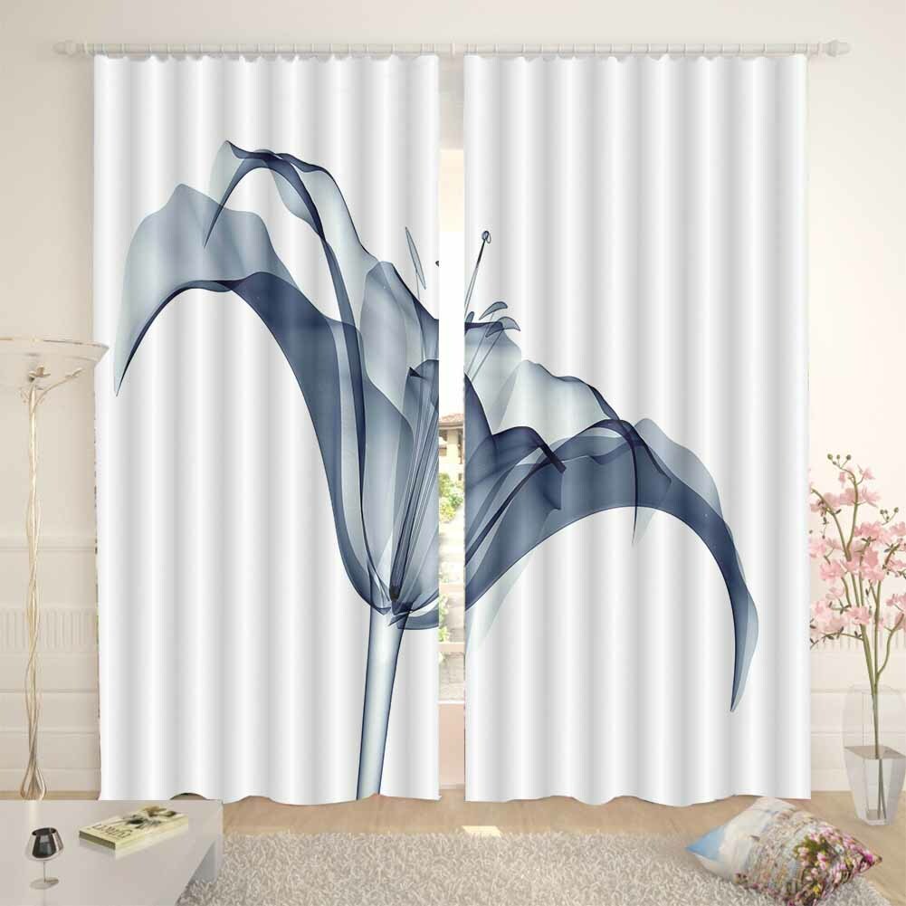 Great Dreamy Blue Lily 3D Blockout Photo Print Curtain Fabric Curtains Window