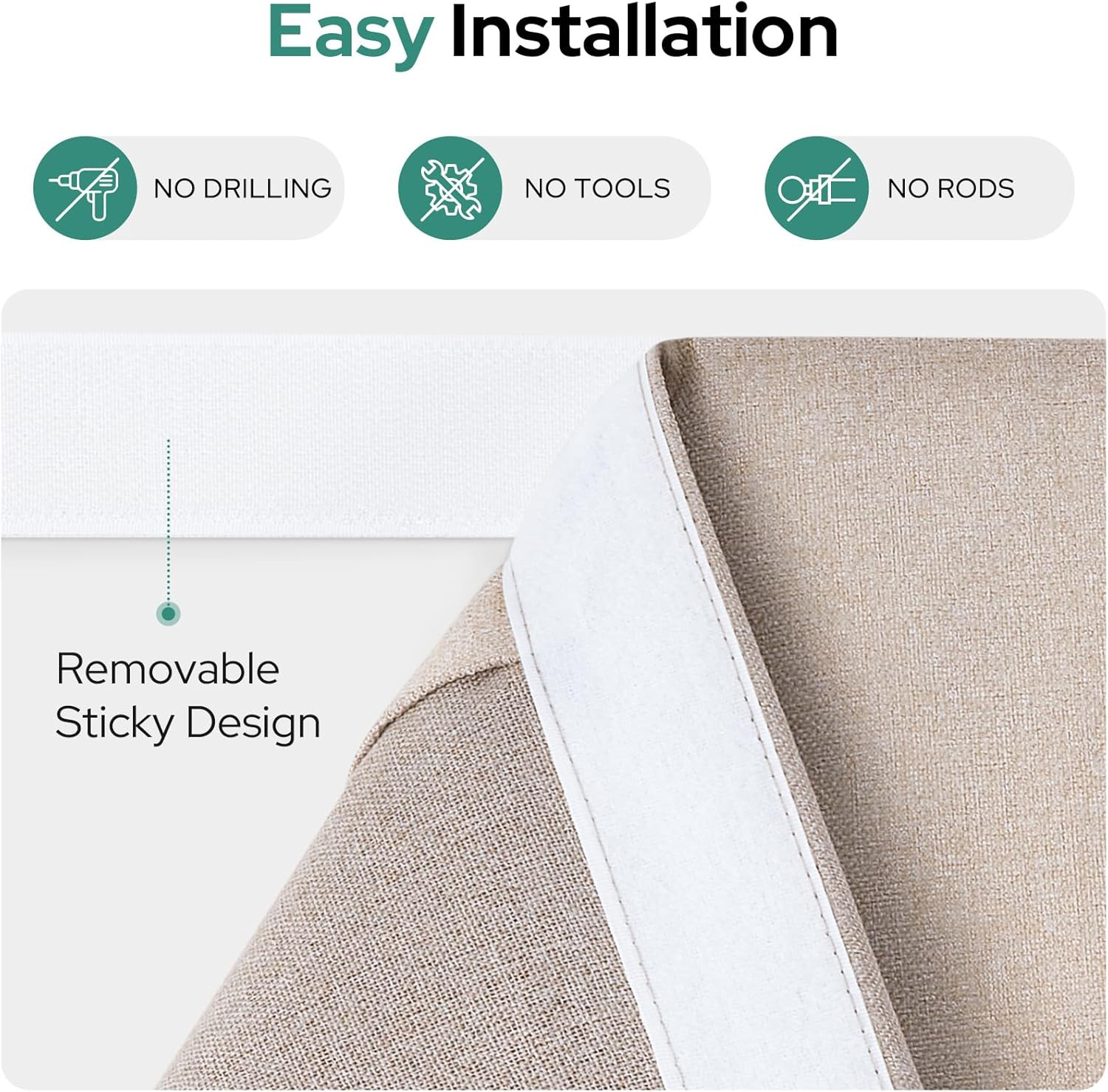 HOMEIDEAS 100% Linen Blackout French Door Curtains, Modern Farmhouse Privacy Doo