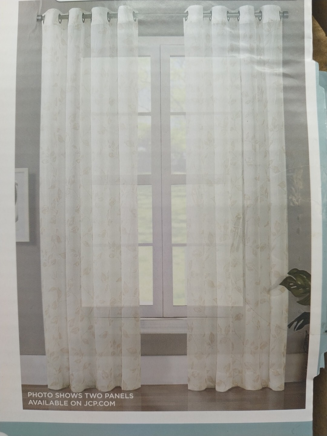 R Home Window Panel Curtain Sheer Leaves Crushed Voile Ivory 50in x 84in