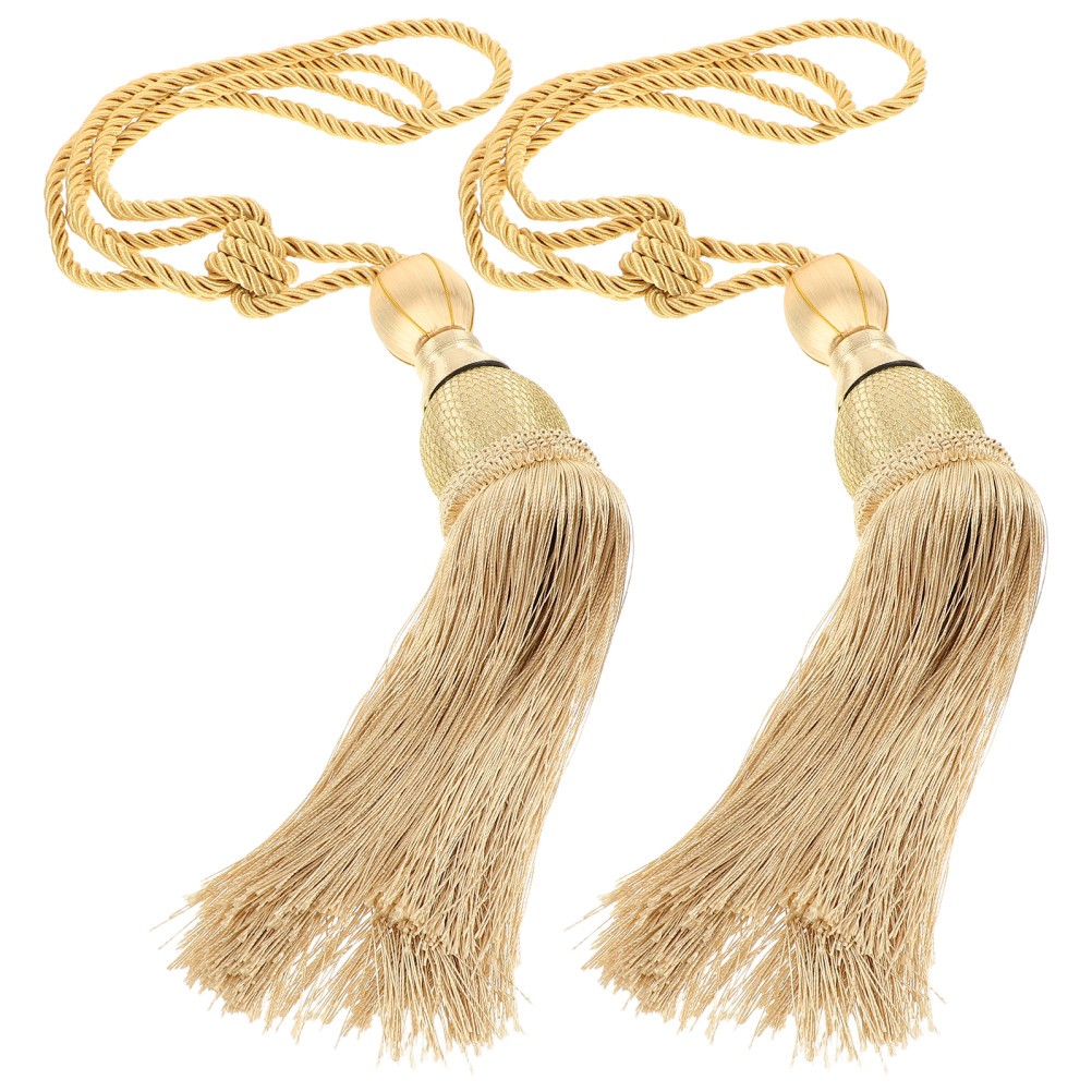 2Pcs Reusable Gold Curtain Tiebacks Tassels Polyester Elegant Home Decor