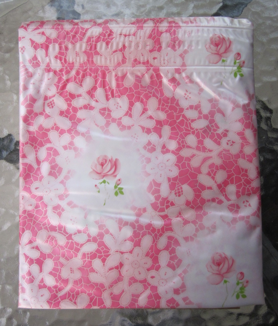 Vintage NOS Cameo Rose Vinyl Window Curtain ONLY New In Package 68″ x 54″ Pink