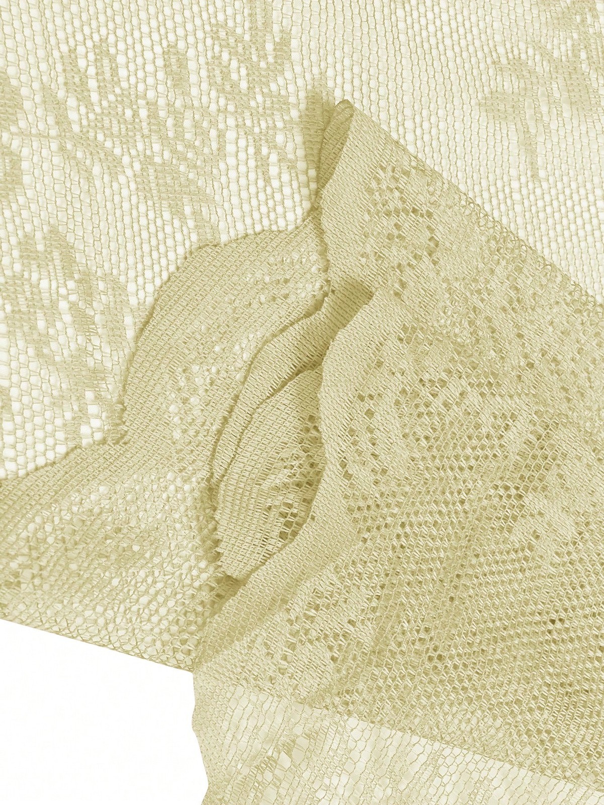 Beige Floral Lace Sheer Curtain Panel 59Wx118L 150x300cm