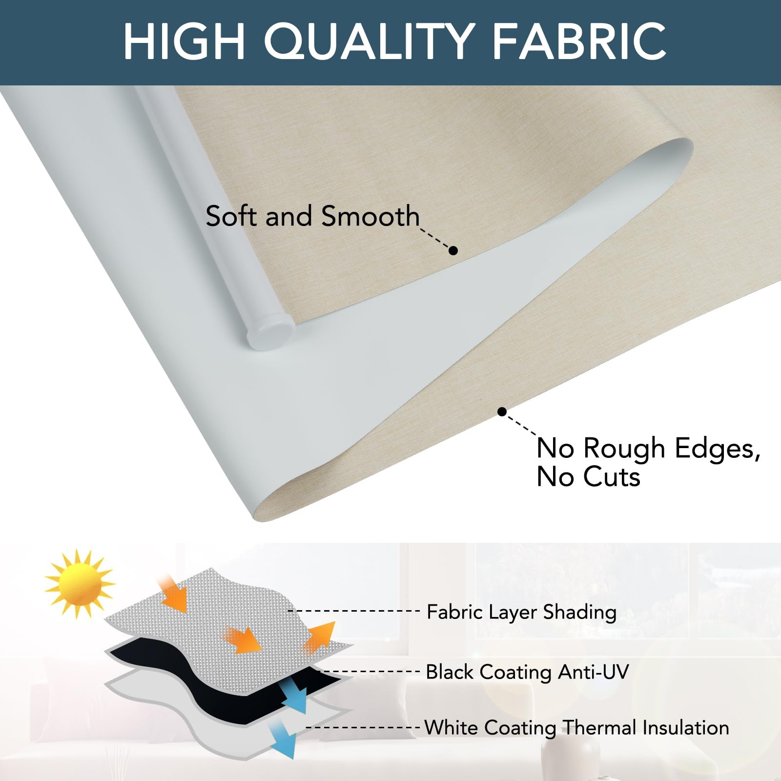 Roller Window Shades Free-Stop Cordless Blackout Blinds, Thermal Insulated Pu…