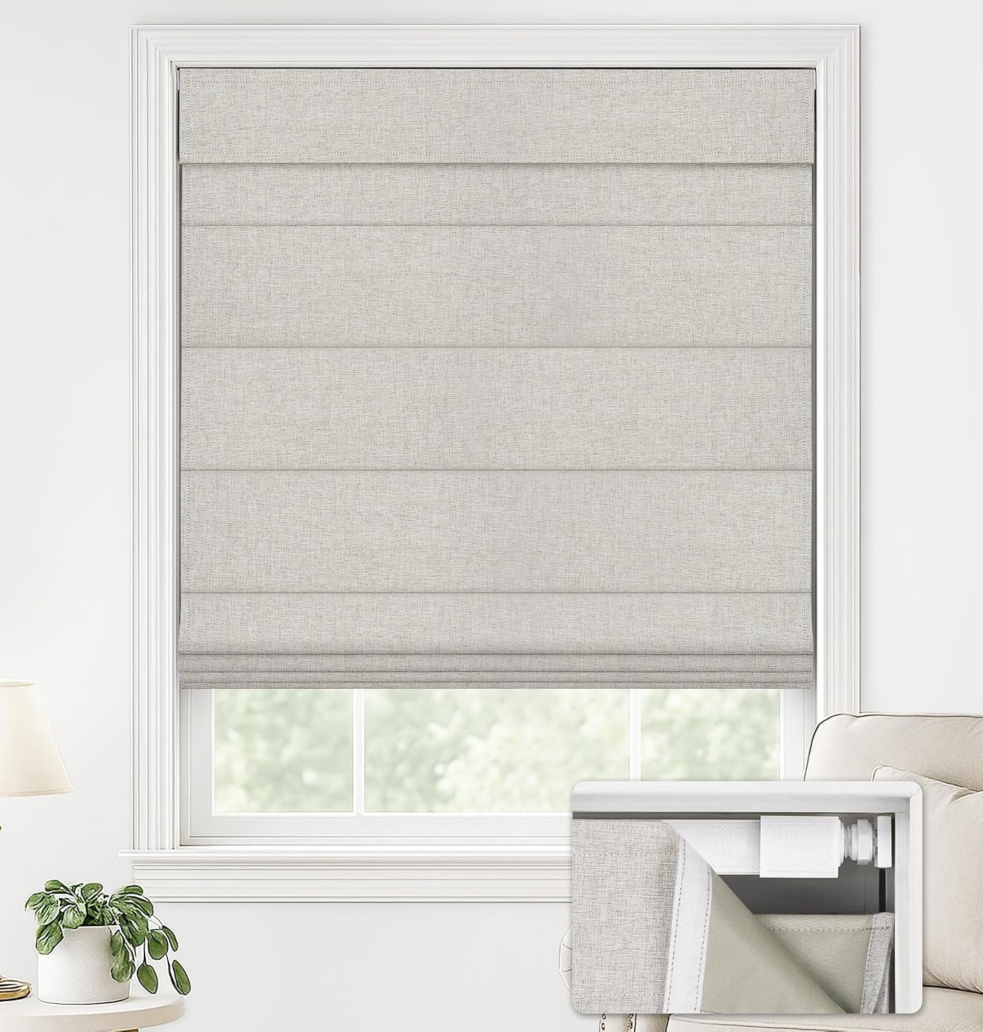 NEW LazBlinds No Drill Roman Shades Windows Cordless/Blackout 22” x 64” Beige