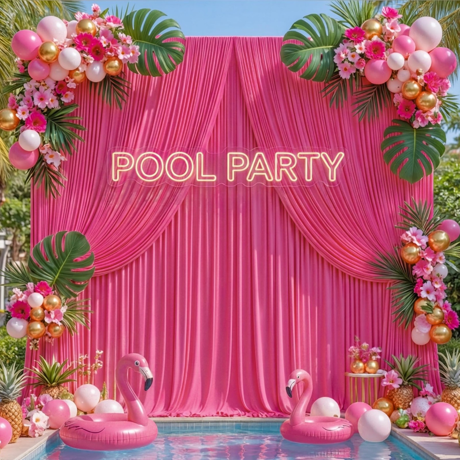 40x10ft Hot Pink Backdrop Curtains for Wedding W5 x H10′(8 Panels),