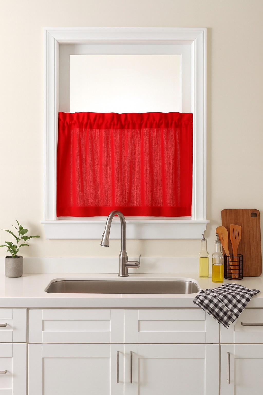 Sweet Home Collection Kitchen Window Tier Curtain 24″ Ribcord Red New Sealed