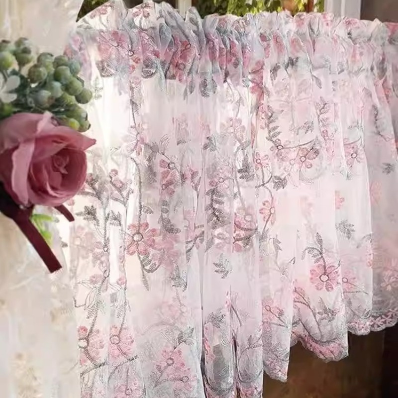 Lace Sheer Short Curtain Cabinet Window Drape Lace Embroidered Door Curtain Home