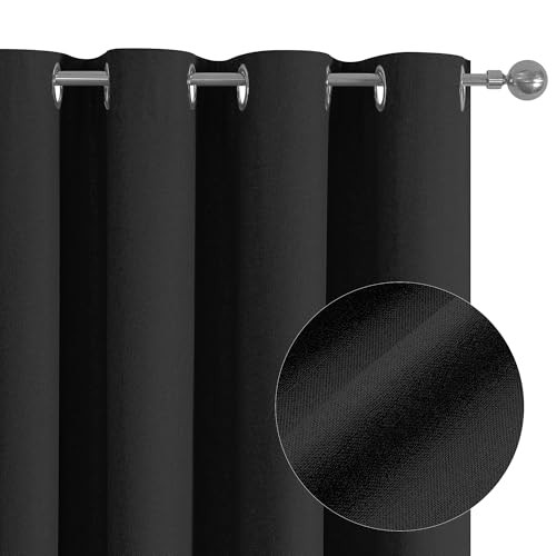 100%out Linen Curtains 45 Inches Long 2 Panels 52″W x 45″L (Pack of 2) Black