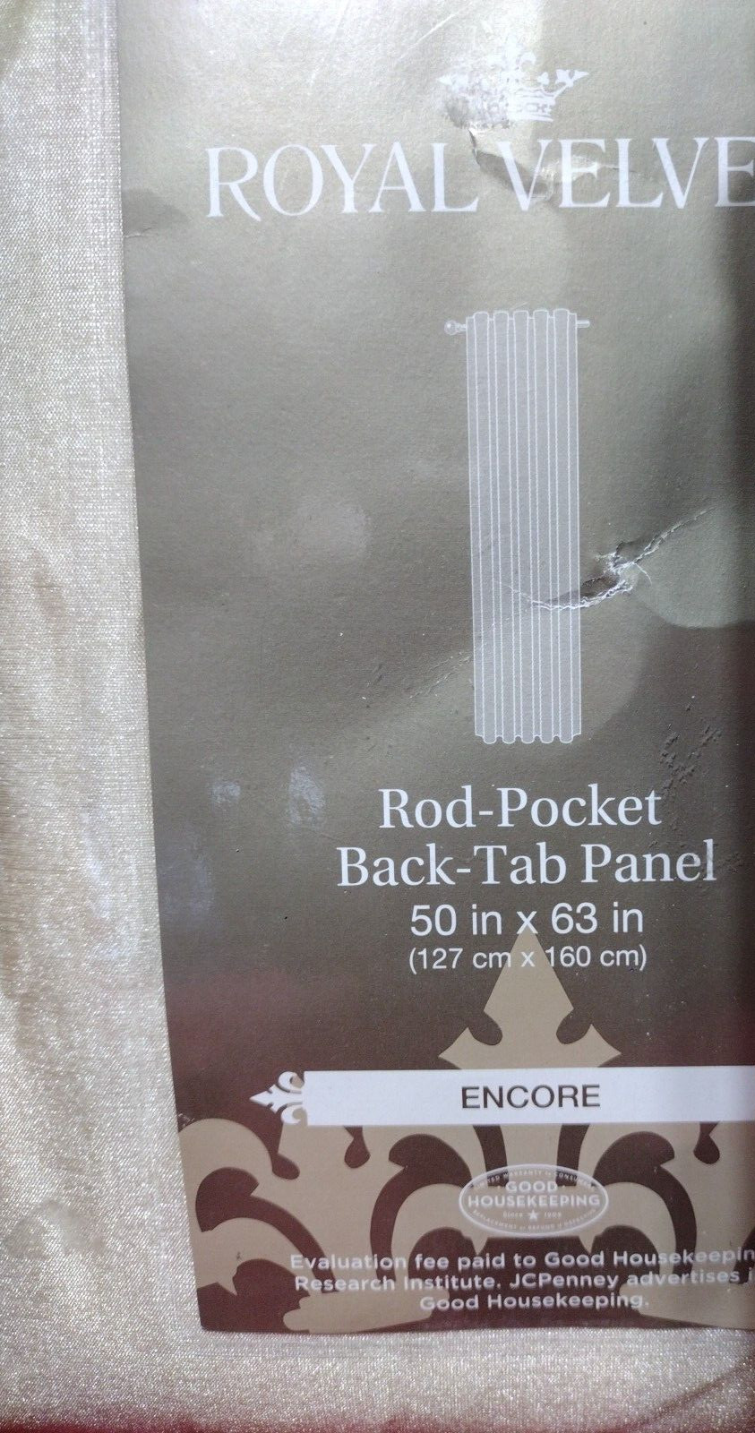 Royal Velvet Encore Lined Rod-Pocket Back-Tab Panel Ivory Beige, 50” x 63”