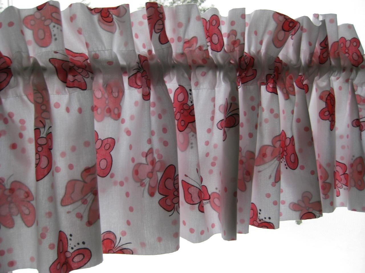 Set of 2 VTG Disney Pink White Butterfly Valances Cute Fabric Bambi?