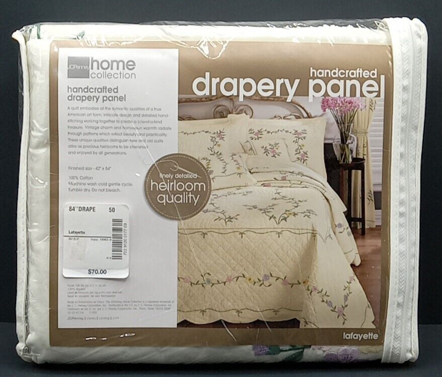 JCPenney Lafayette Embroidered Flowers Single Handcrafted Drapery Panel 42″x84″