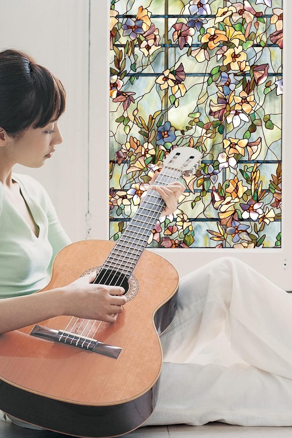 Privacy Window Film W/ Vibrant Colored Pattern Non-Adhesive