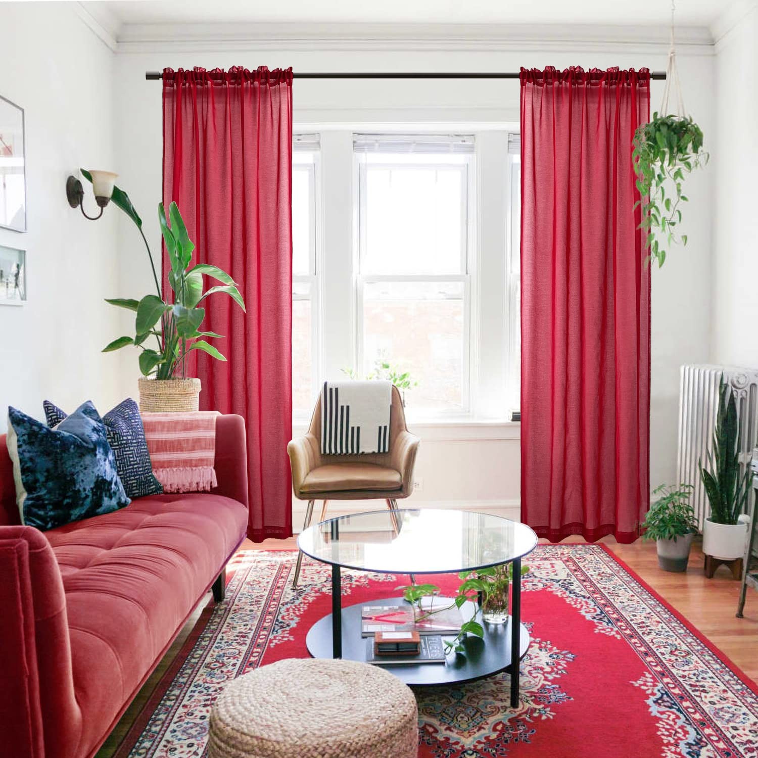 Red Sheer Curtains 84 Inches Long, Romantic Transparent Valentines Day Voile …