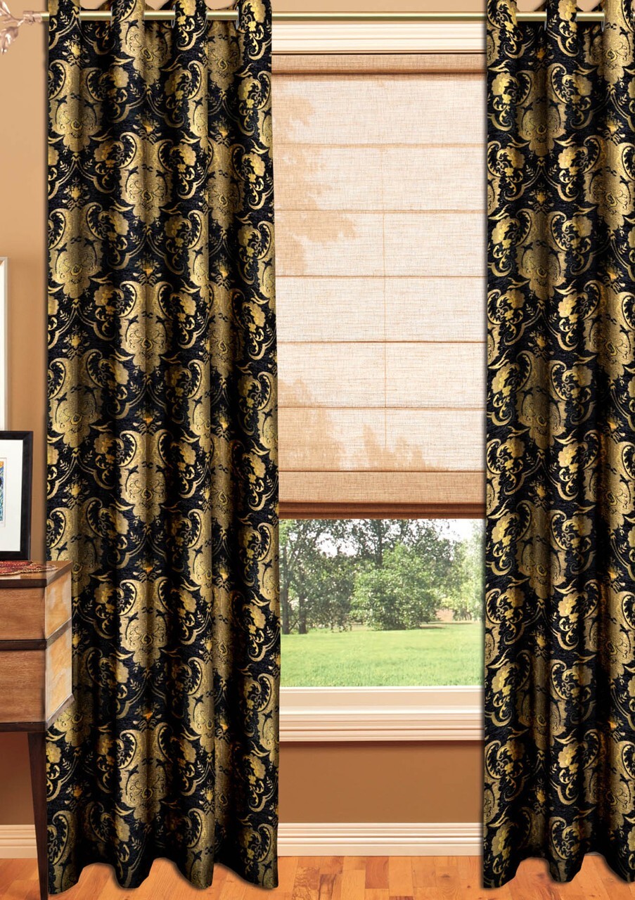 J1 Chenille Drapery Panel – Black- Rayon/Polyester- 60″ Inches W x 96″ H-J2