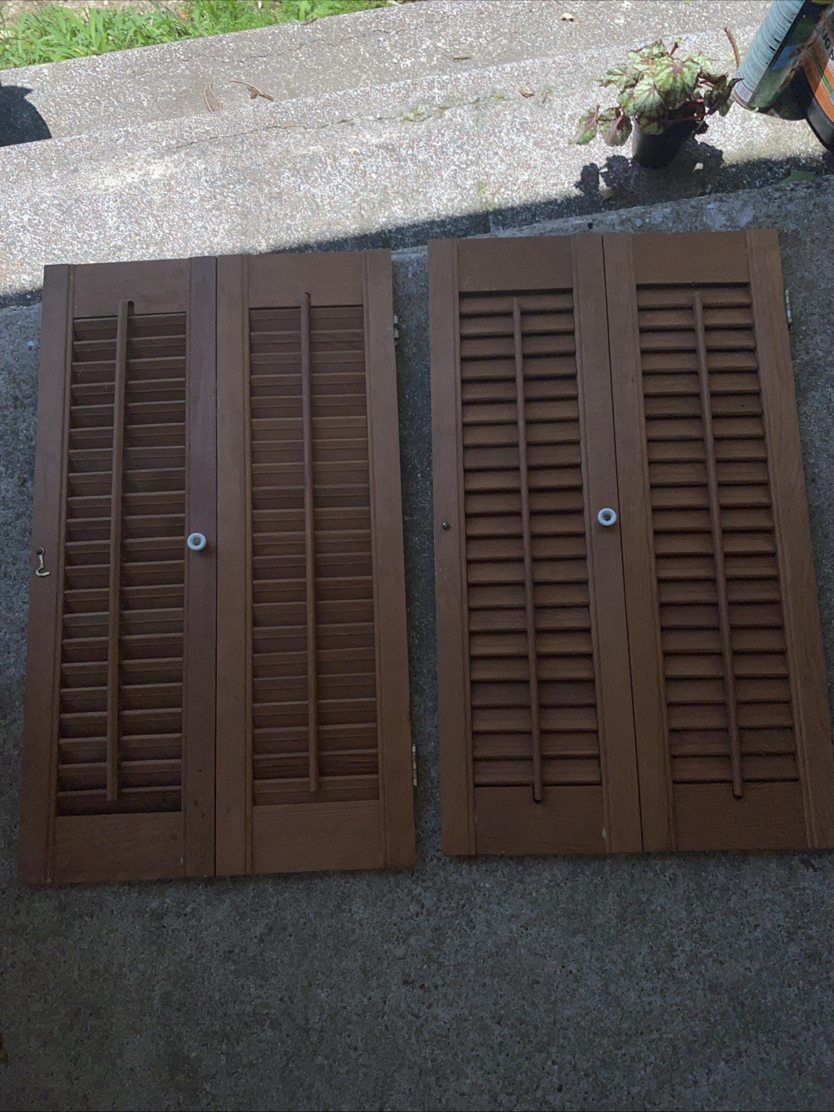 VTG! Plantation Window Shutters ~Wood~Louver~Brown~26” X 15 1/2” Set of 2!