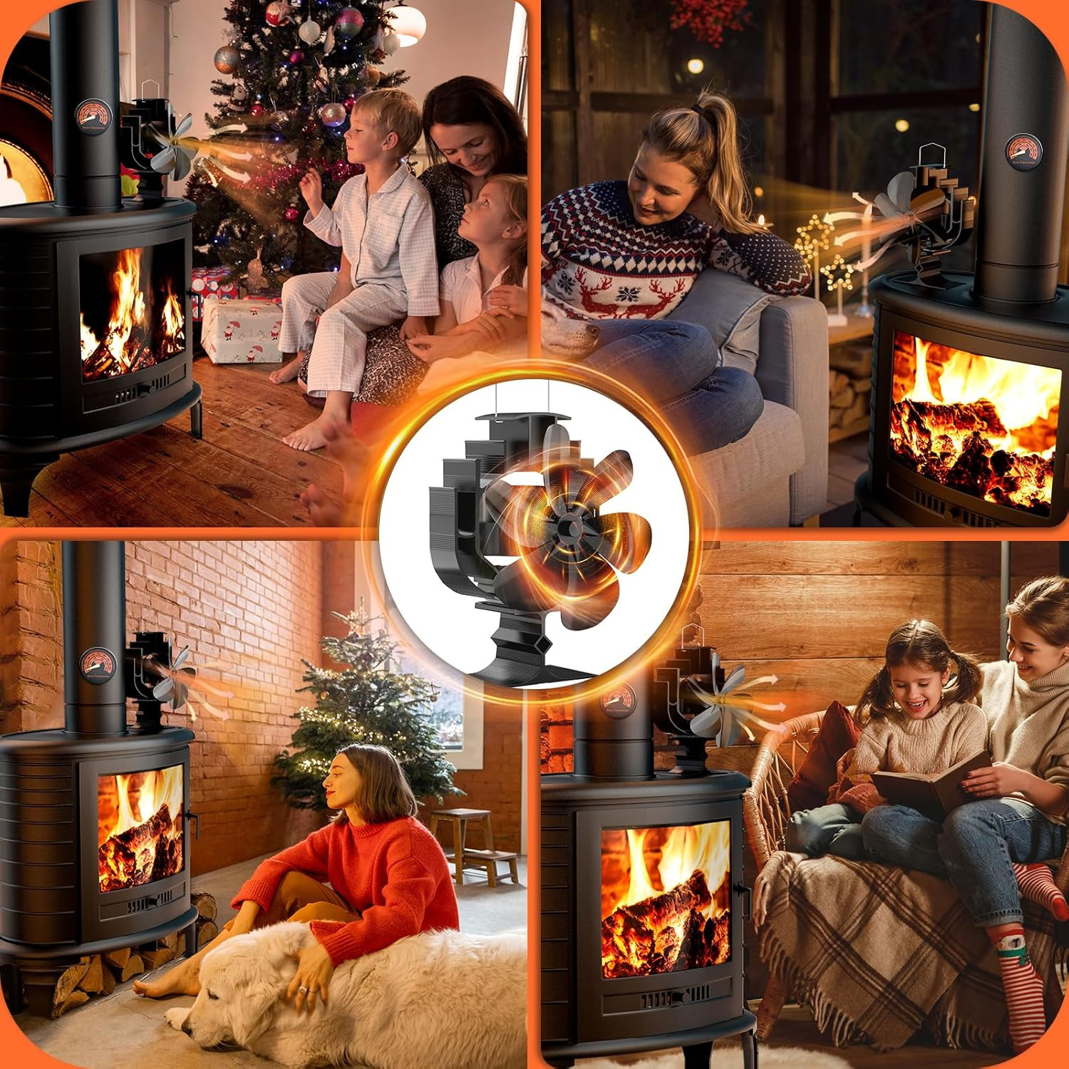 Oscillating Wood Stove Fan – 60° Left-Right Rotation, 6-Blade Heat Powered Firep