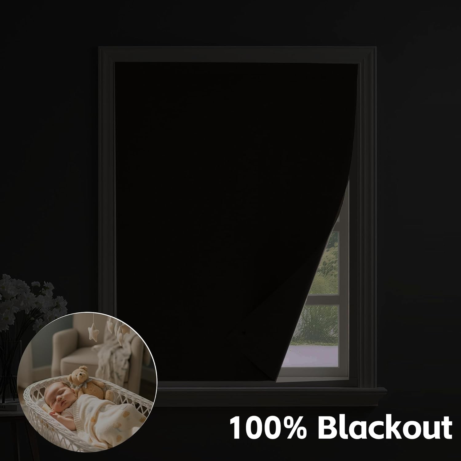 100% Blackout Self Adhesive Linen Curtain Drape, Greyish White, Guard Blinds No