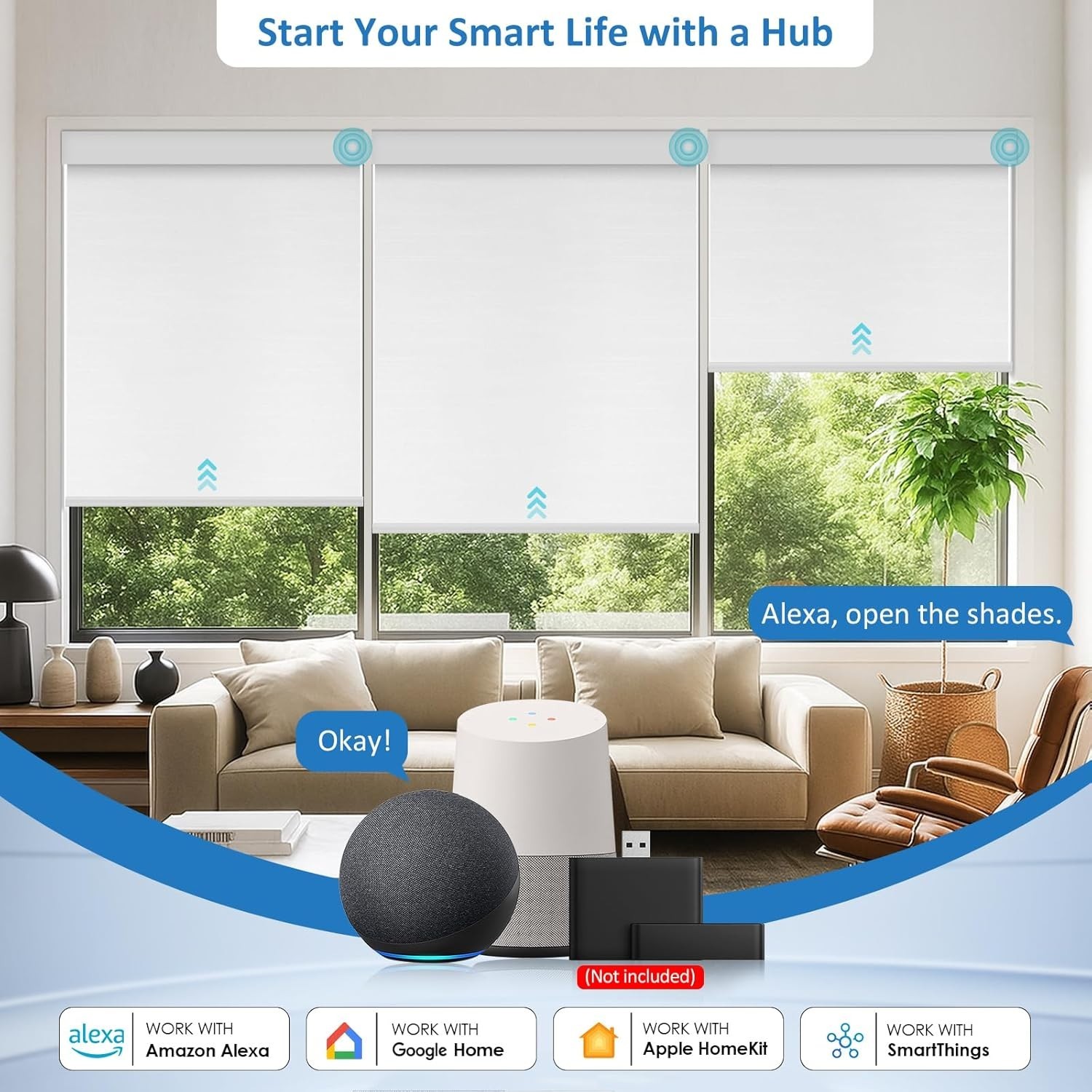 Smart Motorized Blinds with Remote, Cordless No-Drill Automatic Roller Shades
