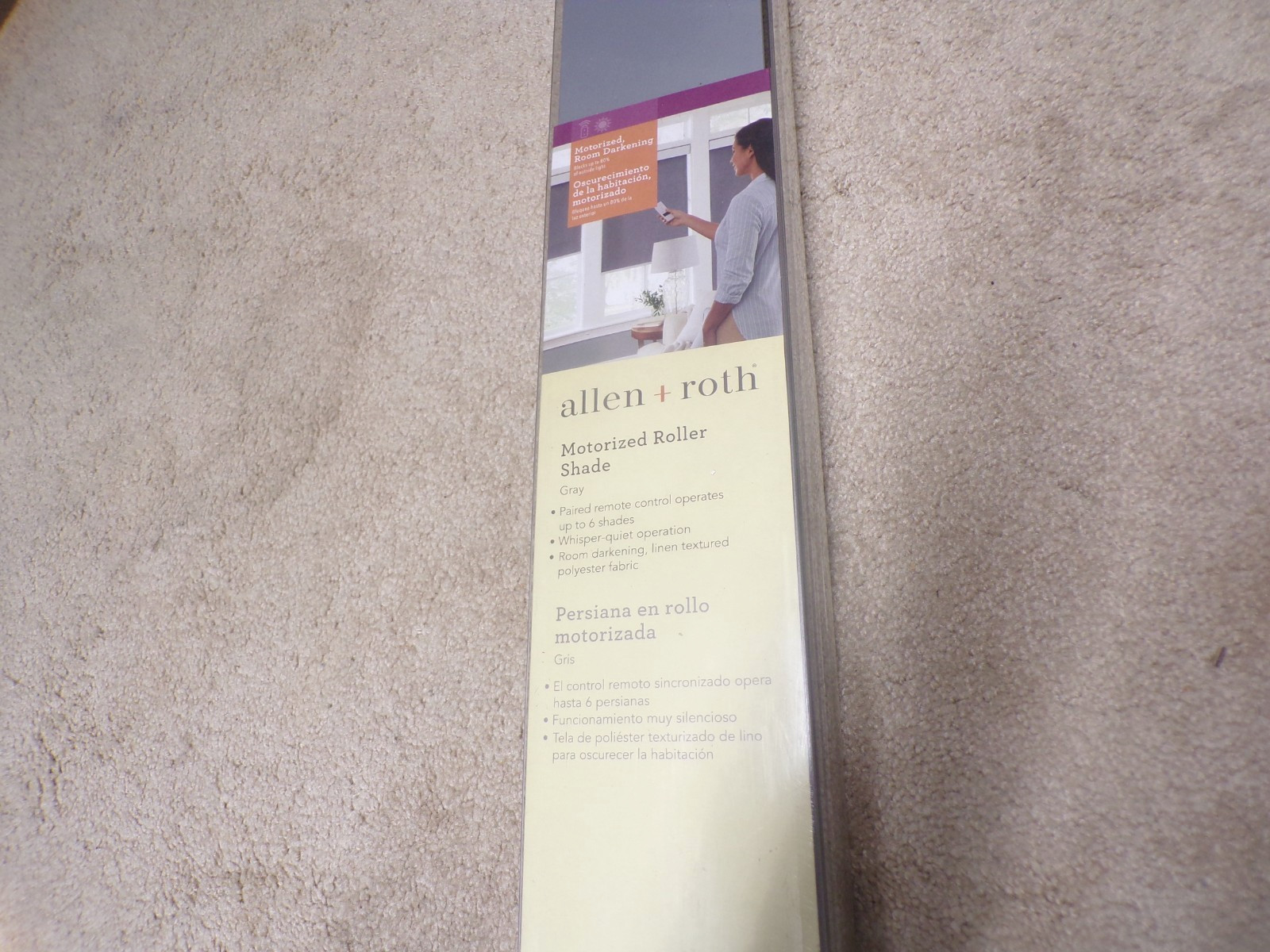 Allen + Roth Motorized Roller Shade Grey 27×72″ 2318977 NEW w/Remote Control