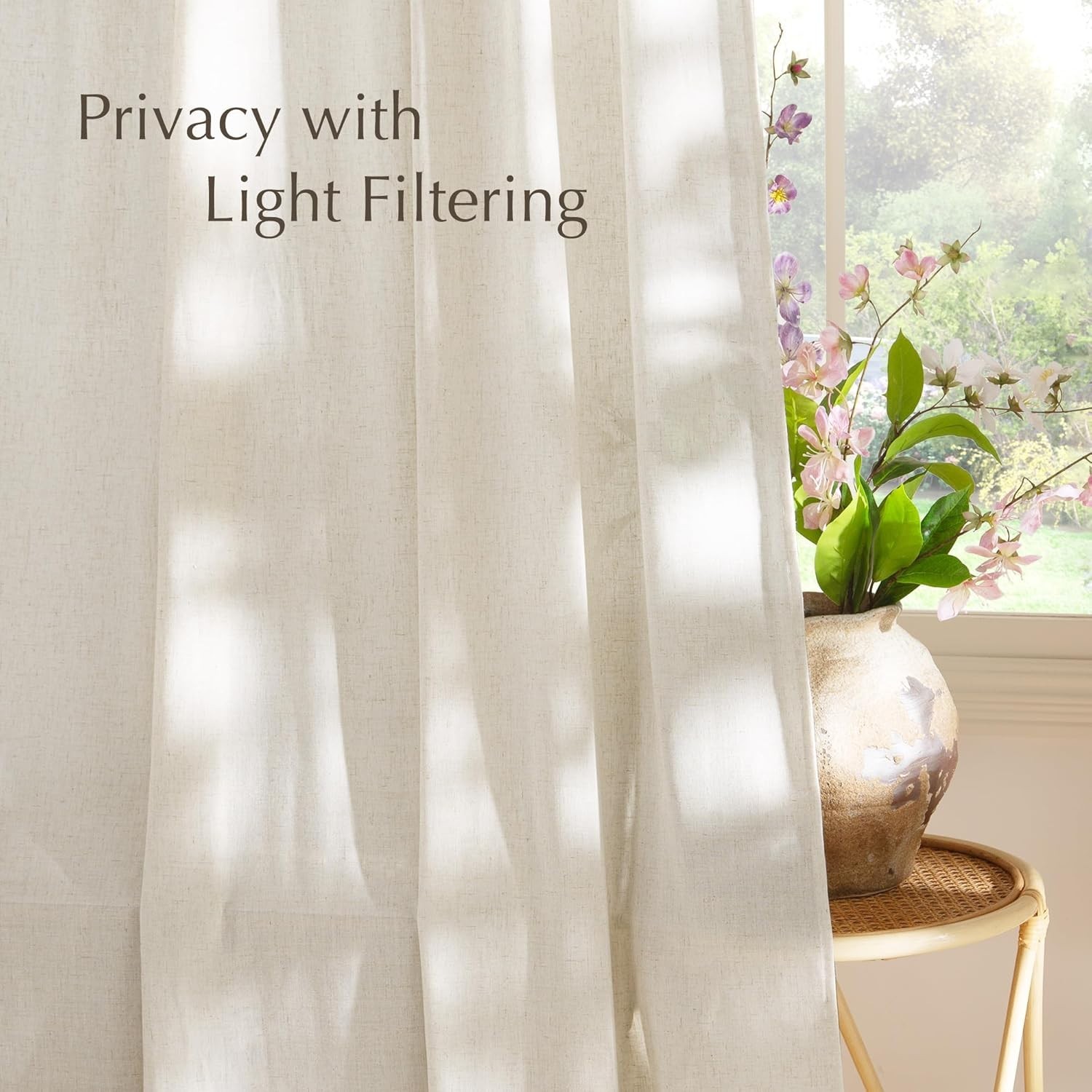 Stylish Natural Linen Window Panels – 55”x84” Light Filtering, Privacy Focus