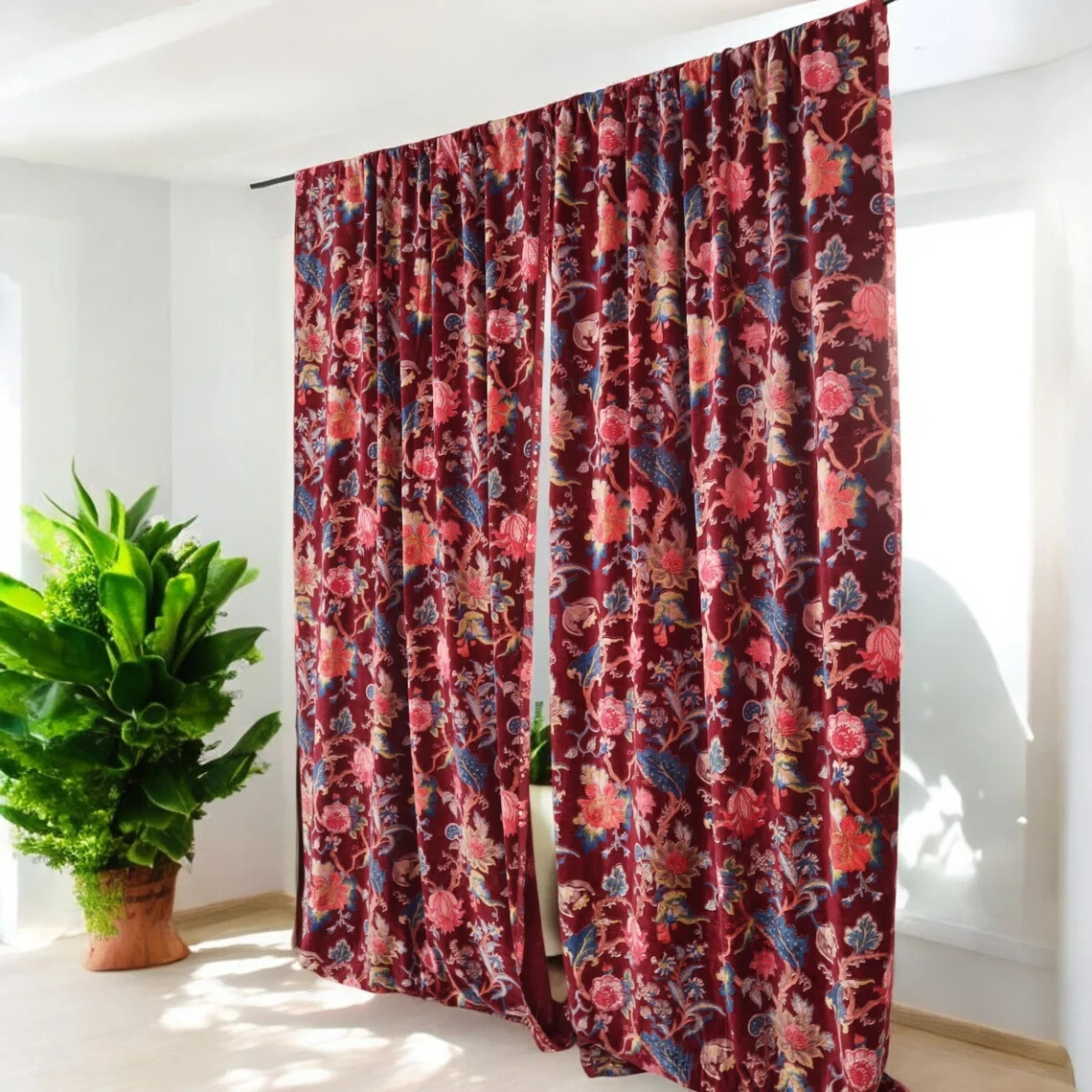 Red Color Velvet Curtain Drape Window Decor Door Curtain Blackout Luxury Curtain