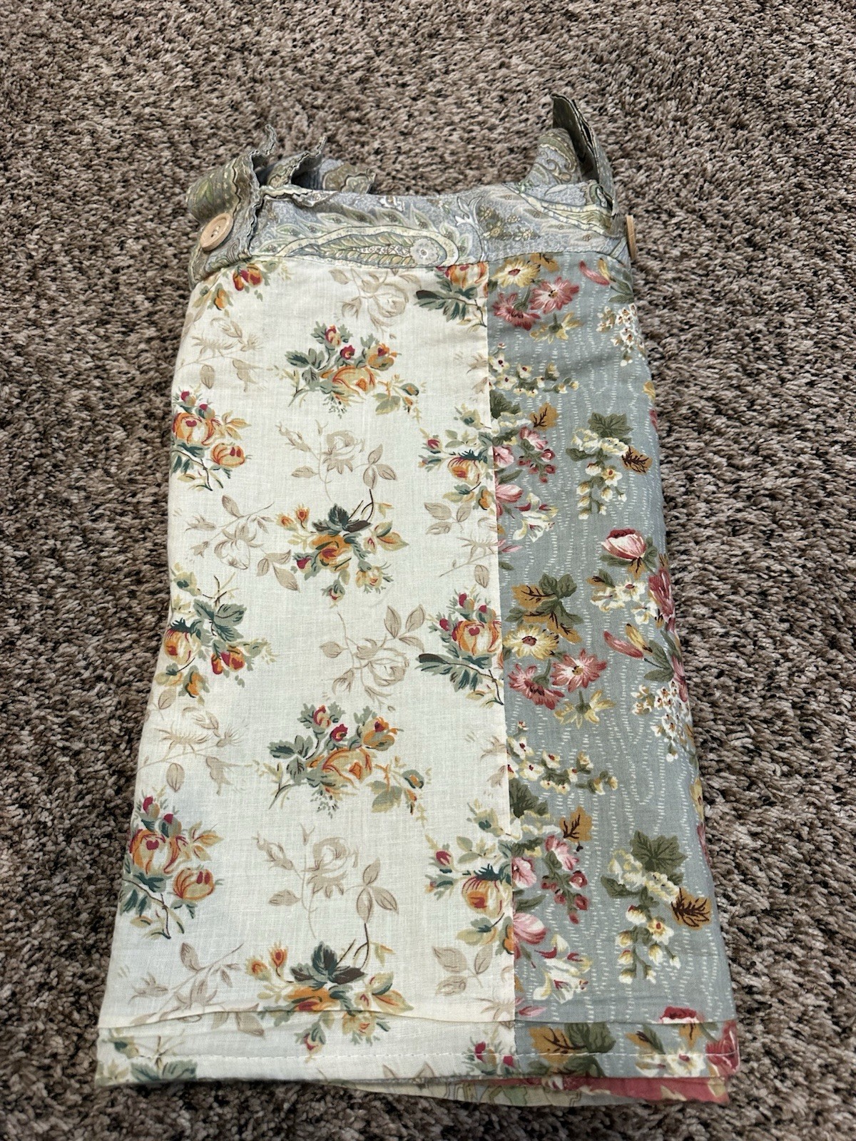 2 Vintage Patchwork Floral Tab Top Valance Pair Cottagecore Farmhouse Country