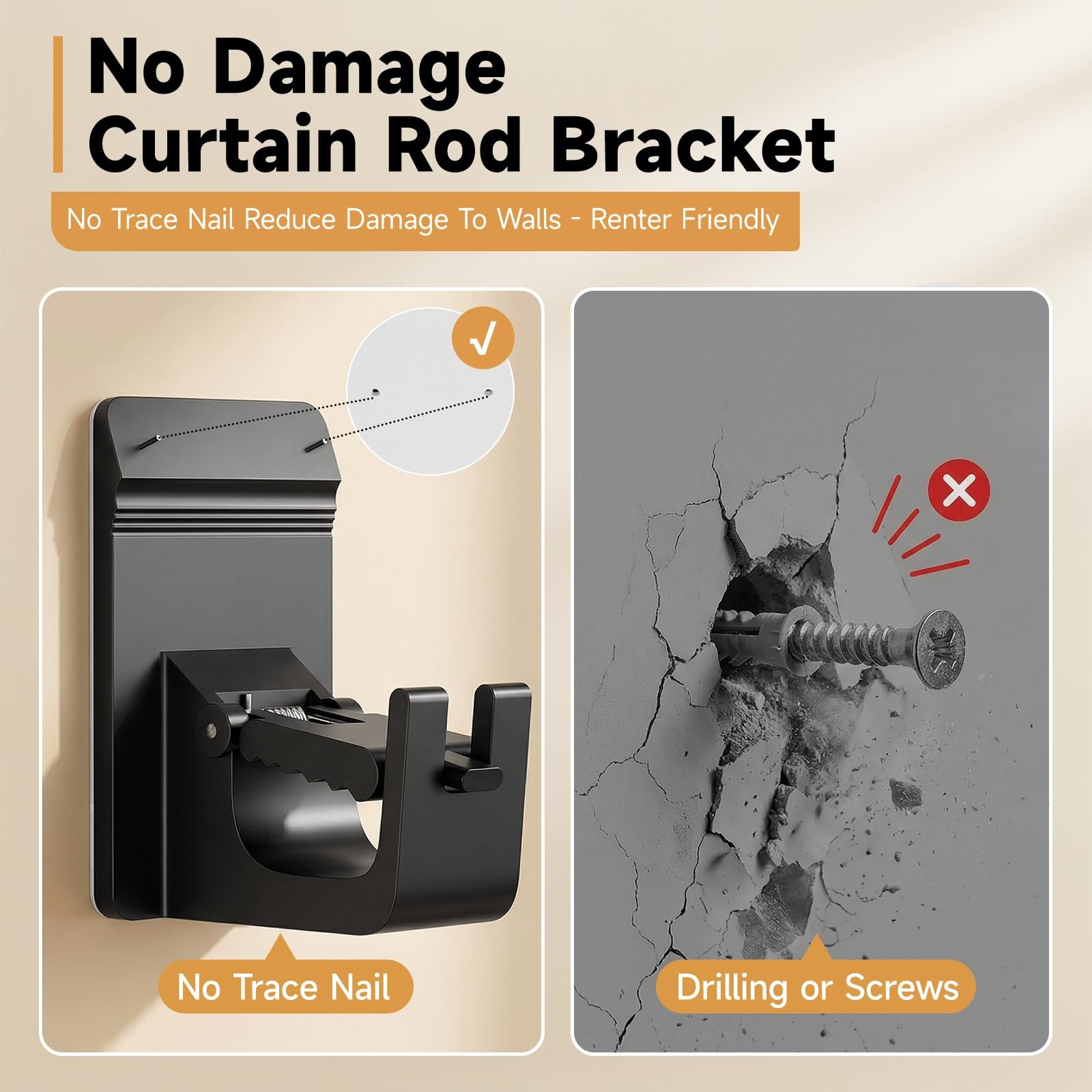 Universal Heavy Duty Curtain Rod Brackets, No Drill Curtain Rod Brackets with…
