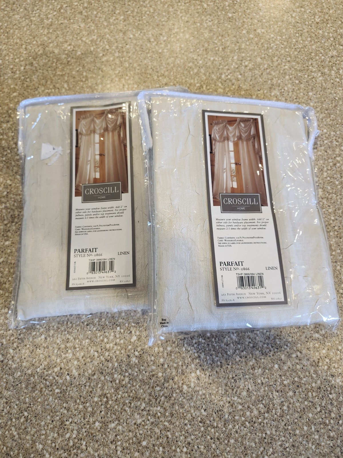 Lot of 2 Croscill Parfait Window Panels Linen Beige Gold Crinkle 0866 Vtg NIP