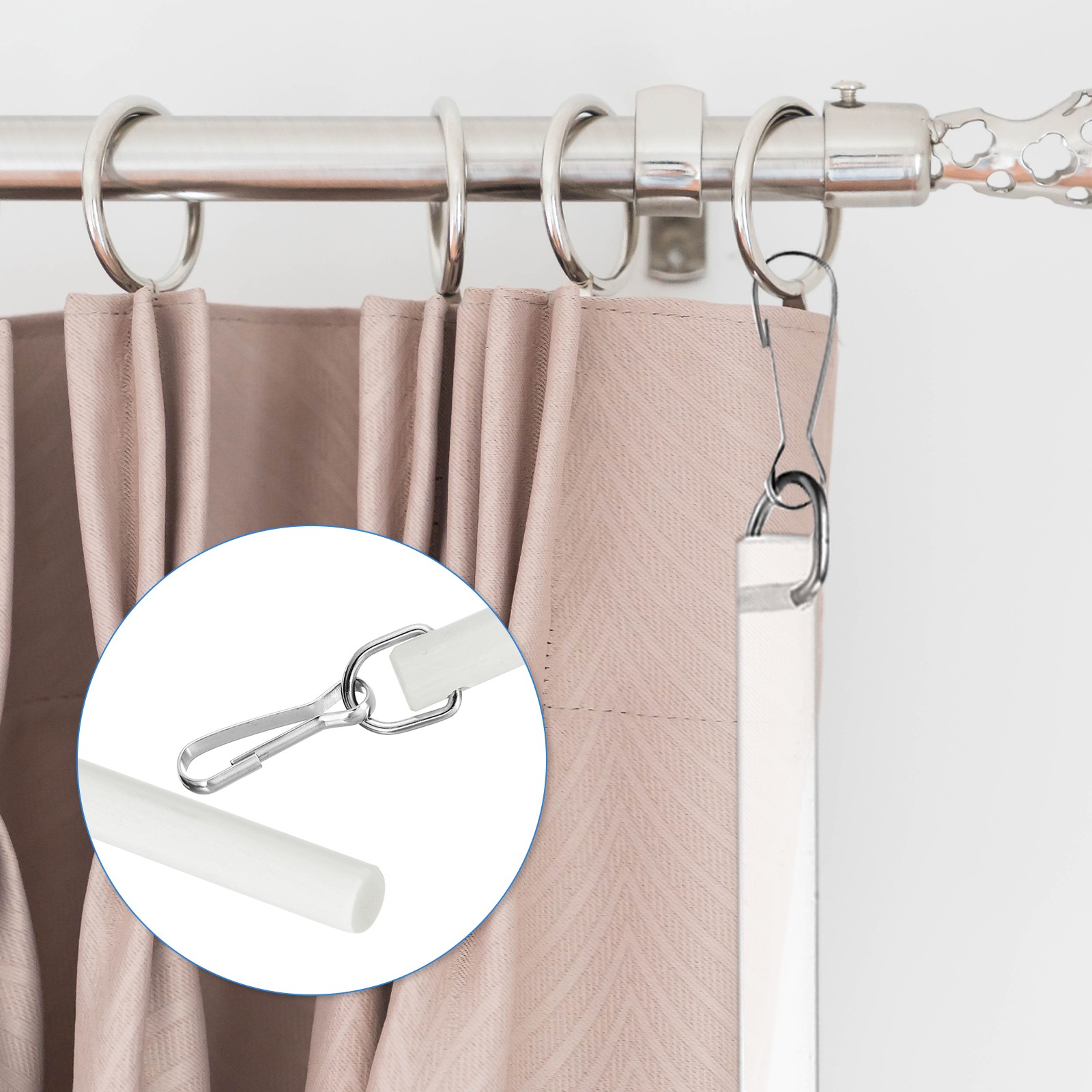 5Pcs 17″ Acrylic Drapery Wand Universal Curtain Pull Rod with Snap Hook White