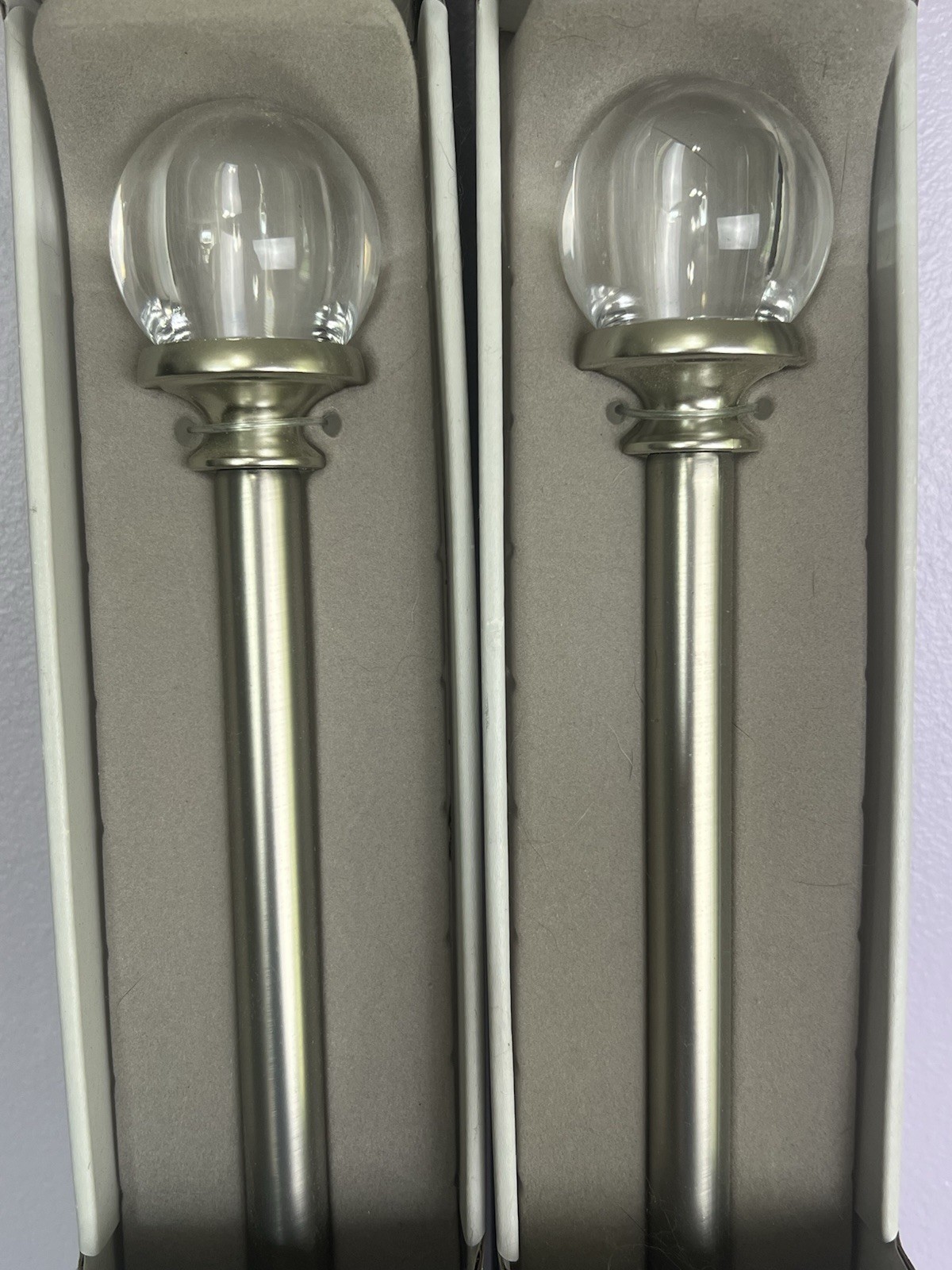 Umbra Drapery Curtain Rod Set of (2) Two 18-36” Brushed Nickel Acrylic Ball NOS