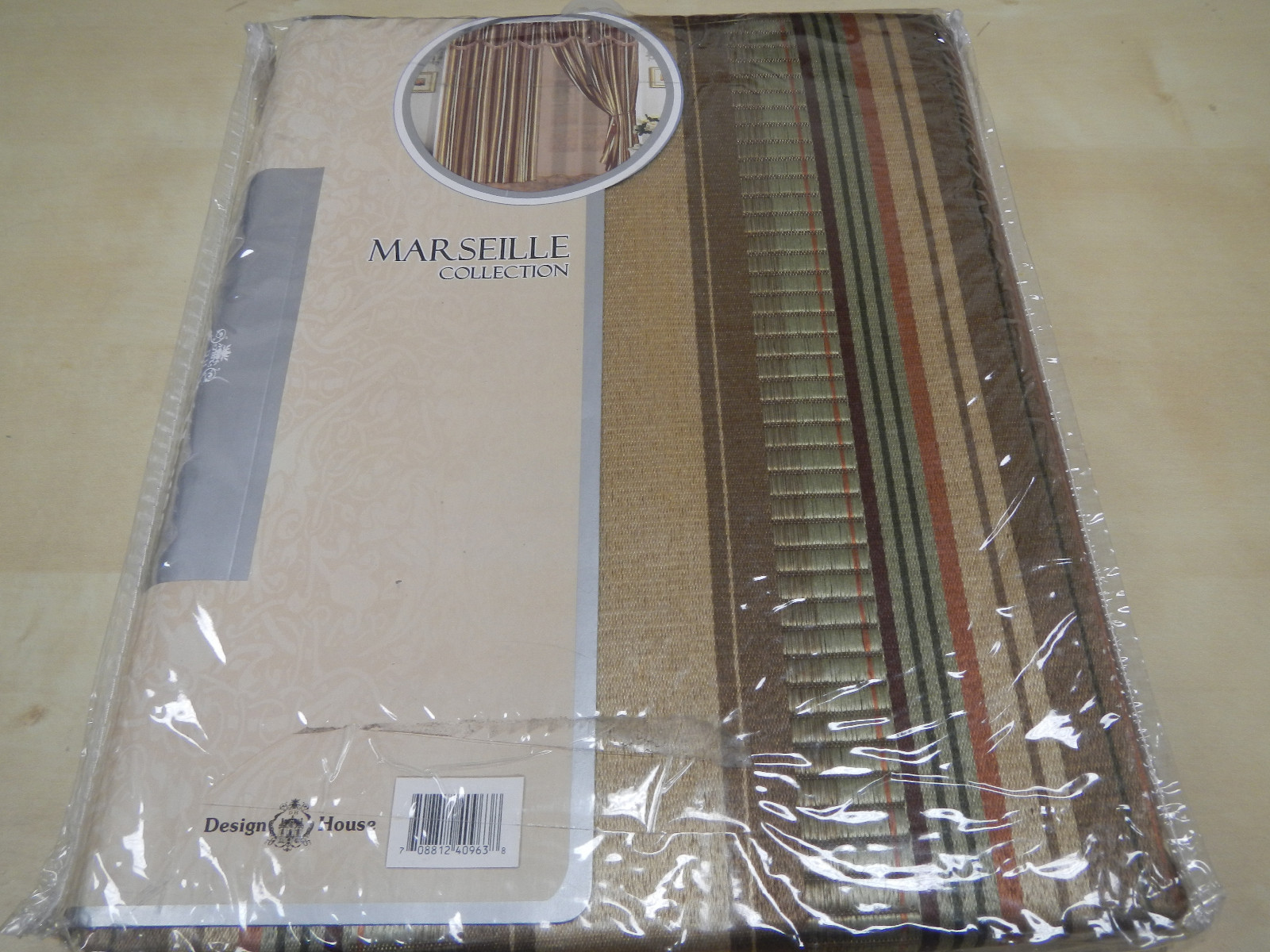 One – 60” Wide by 84” Long Luxurious Jacquard Curtain Panel – Gold Stripe