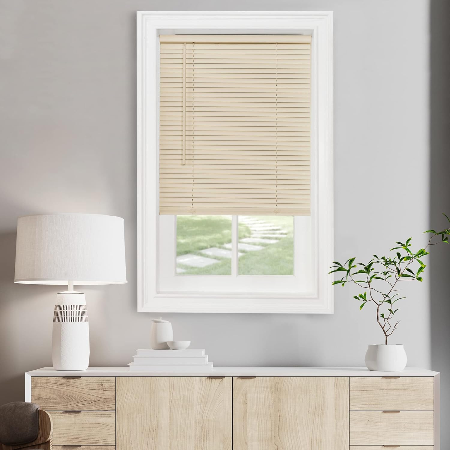 Cordless Light Filtering Mini Blind – 27 Inch Width, 64 Inch Length, 1″ Slat Siz
