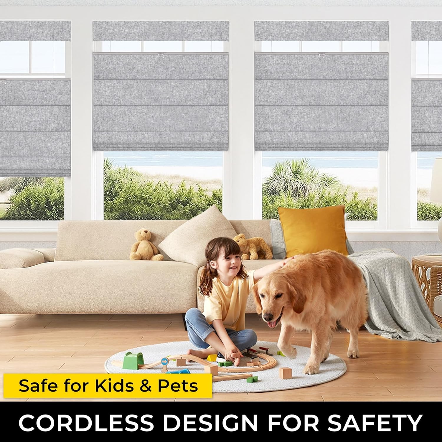 No Drill Top Down Bottom Up Roman Shades for Windows, 34″ W x 64″ H, Grey
