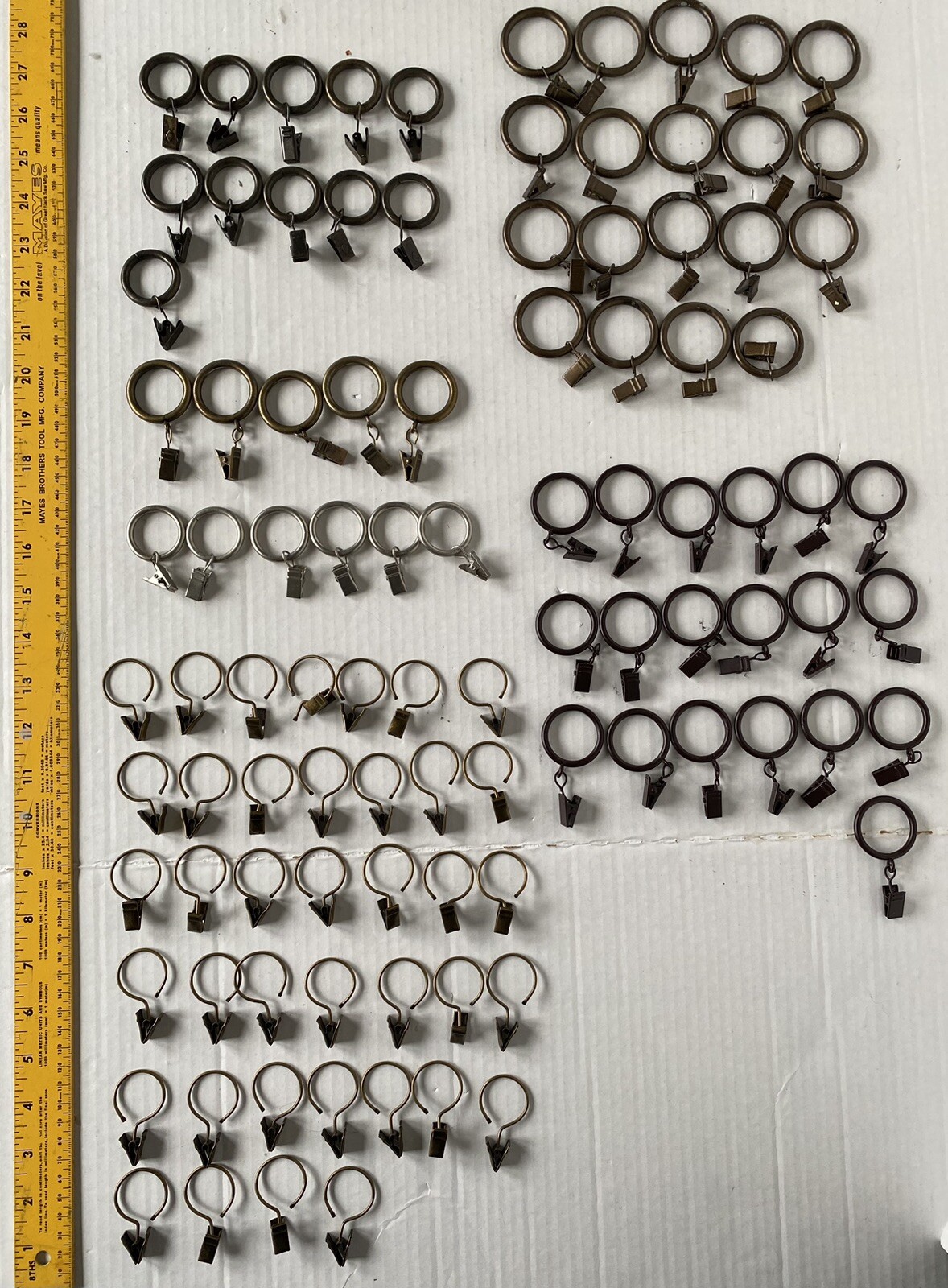 Lot of 90+ Metal Curtain Drapery Rod Rings & Clips Various Finishes And Sizes