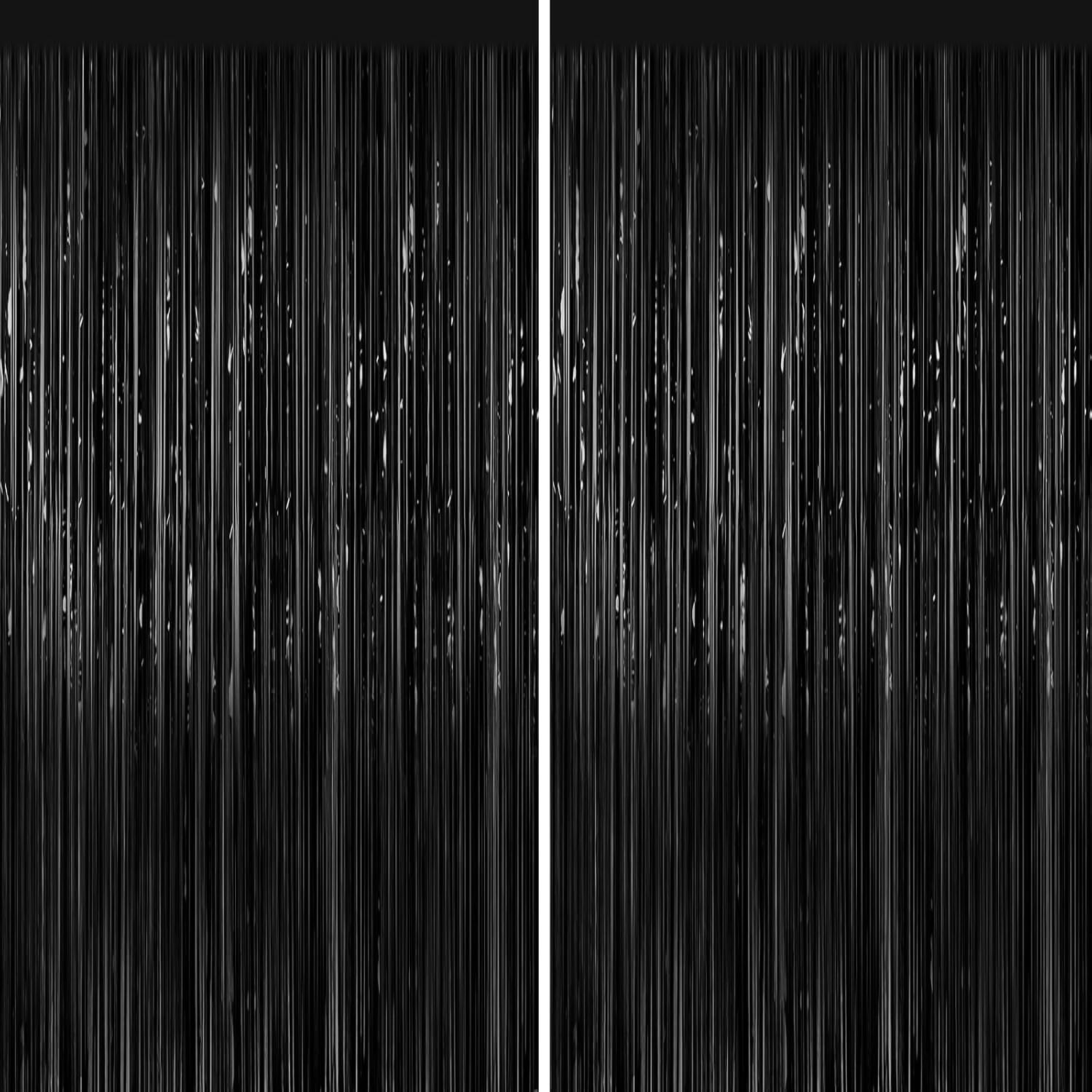 Black Foil Curtain Backdrop 2Pack Black Metallic Tinsel Fringe Curtains Photo…