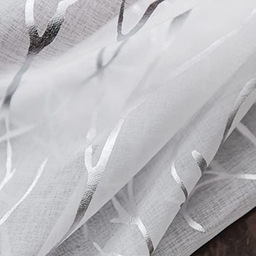 Silver White Sheer Curtains 84 Inches 52″W x 84″L (Pack of 2) White Silver