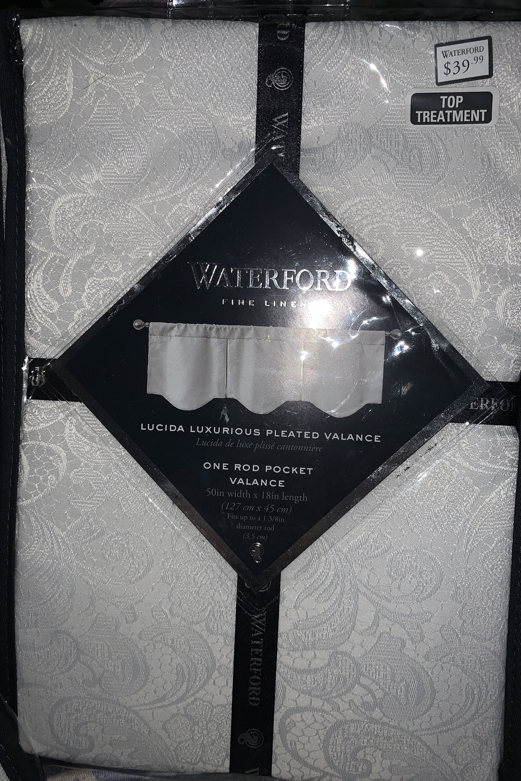 Waterford Lucida Lace Pleated Valance Ivory 50″ x 18″