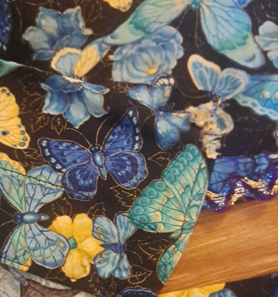 Butterfly Cafe Curtain Valance Set Blue Yellow Handmade Jewel Tone Cottage 42″
