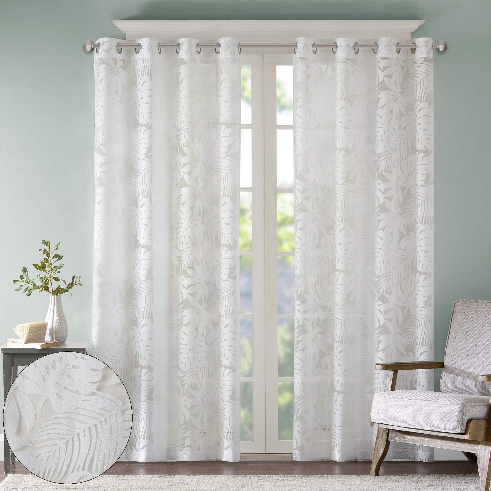 Semi Sheer Single Curtain Modern Contemporary Botanical Print Out Design, Gro…