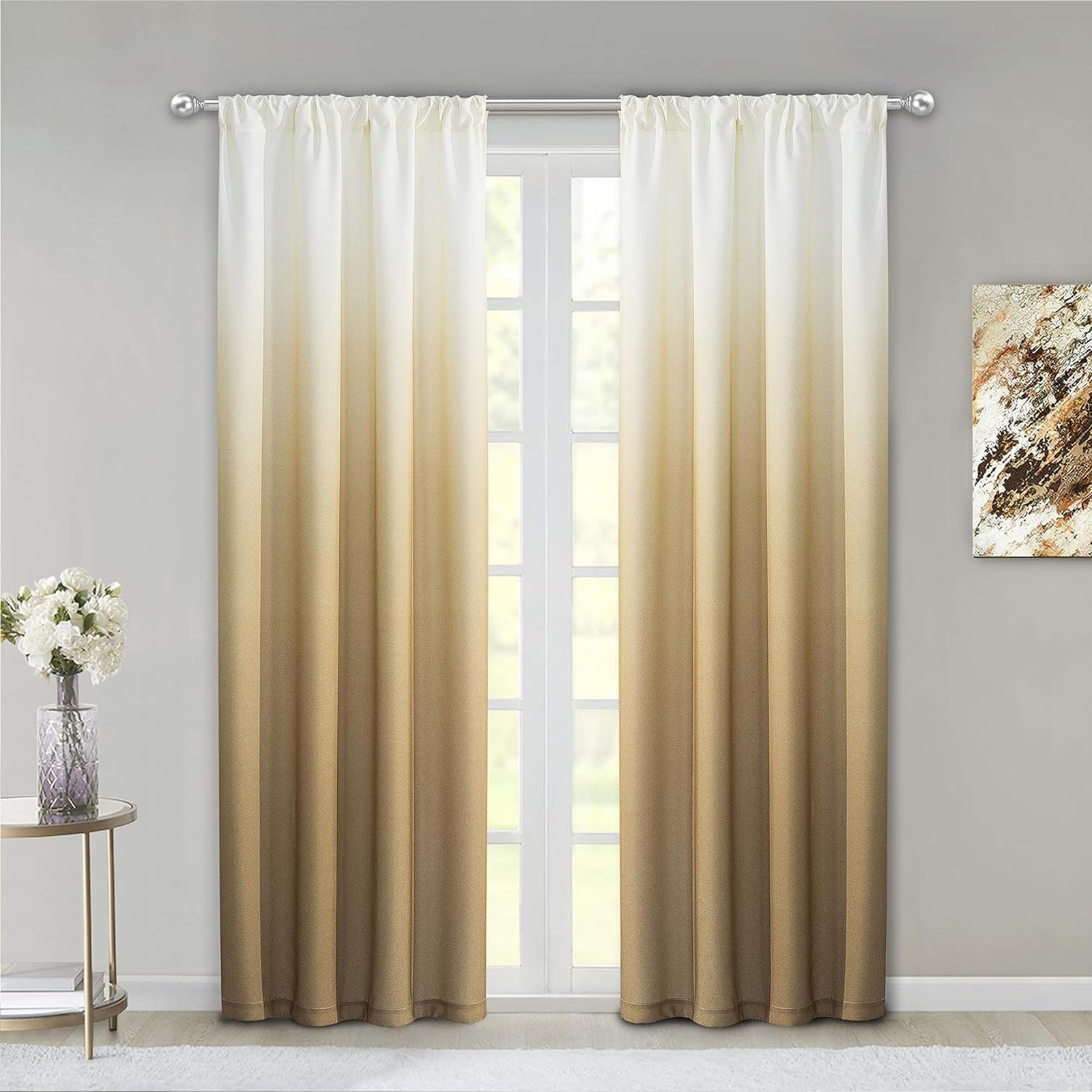 Ombre Darkening Curtains, Curtains for Living Room and Bedroom Gold 40″W x 84…
