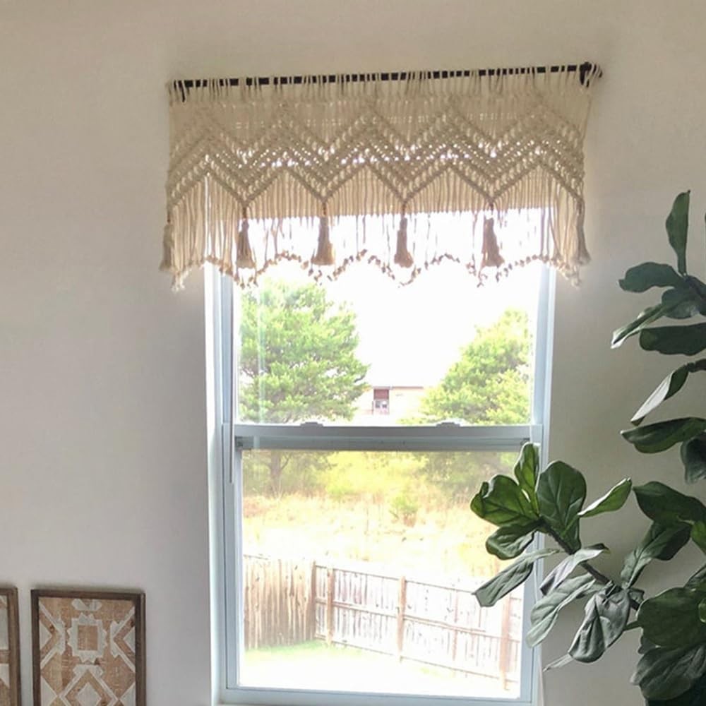 Macrame Valance Curtain for Kichen Windows 35.43×23.62inch Farmhouse Boho Cur…