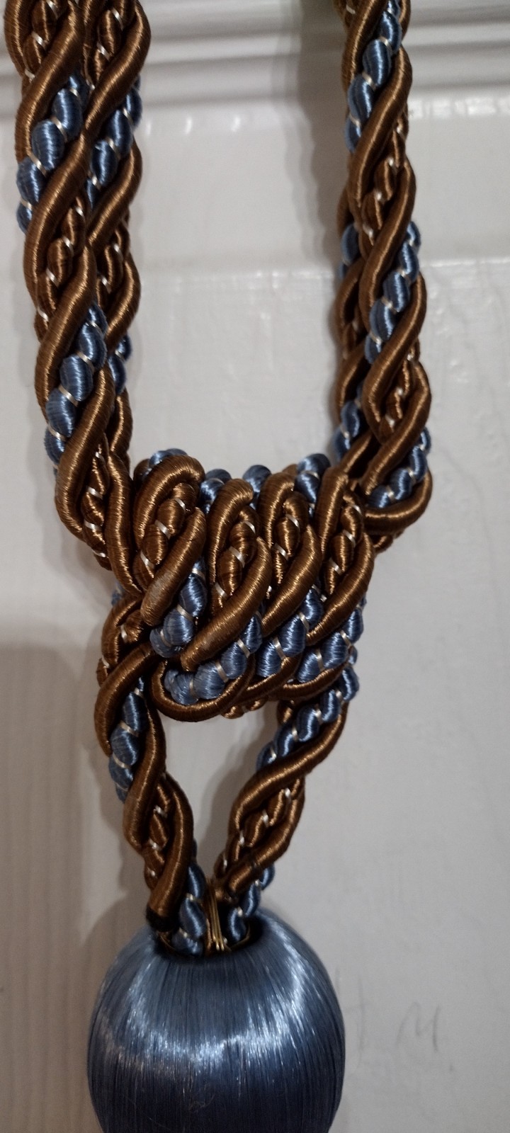 2 Blue Striped Pair of Decorative Tassels Large Luxury Drapery Tiebacks 28” long