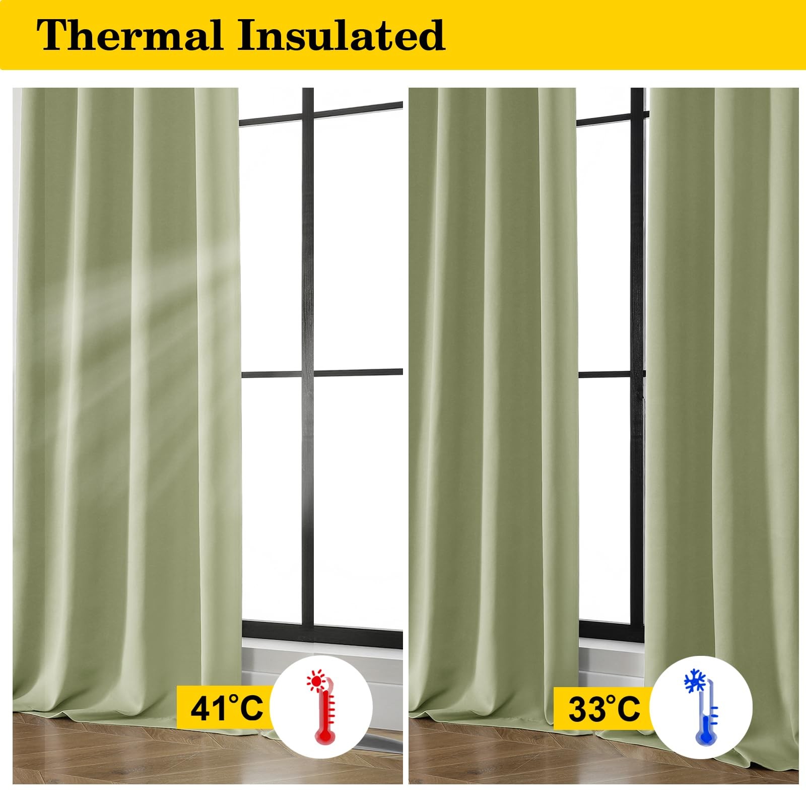 Sage Green Blackout Curtains 2 Panels 63 Inch Room Darkening Thermal Window
