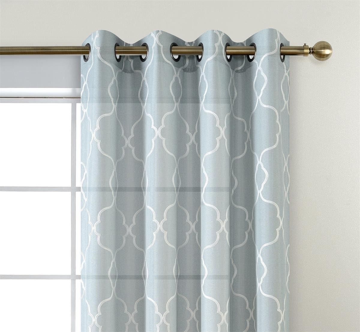 Luxurious Moroccan Embroidered Semi-Sheer Curtains – Sea Foam, 52×63 In (Pair)