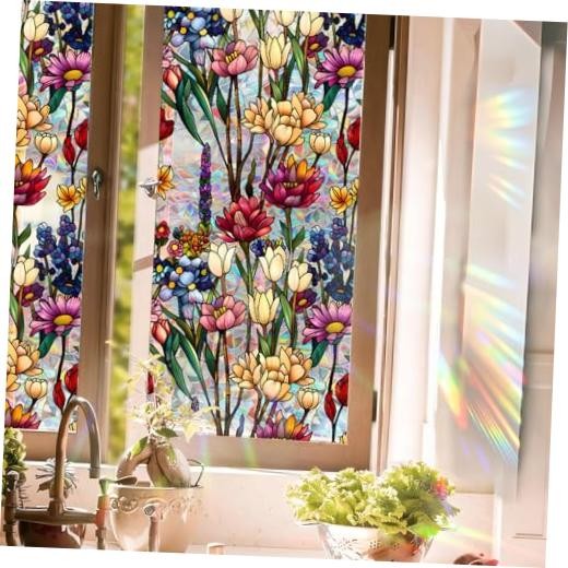 Stained Glass Window Film UV Resistant Window Privacy 17″W x 78.74″L Yellow